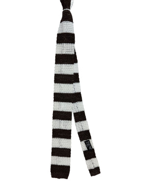 Isaia Squared End Knitted Tie Brown White Stripes SALE