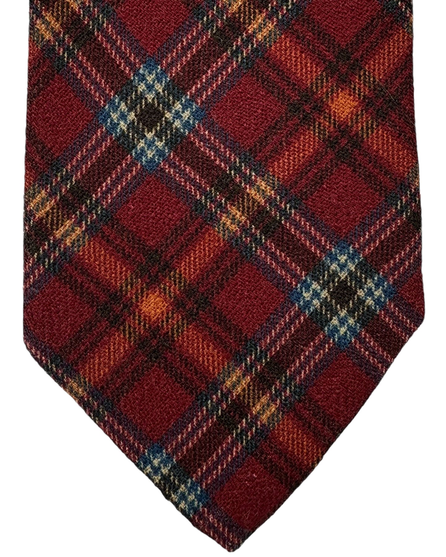 Isaia Tie Rust Brown Plaid Design - Sevenfold Wool Silk Necktie