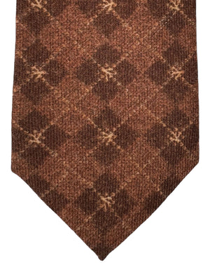 Isaia Tie Brown Plaid Design - Sevenfold Wool Necktie