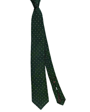 Isaia Sevenfold Tie Green Birds Eye Design - Wool Silk Necktie