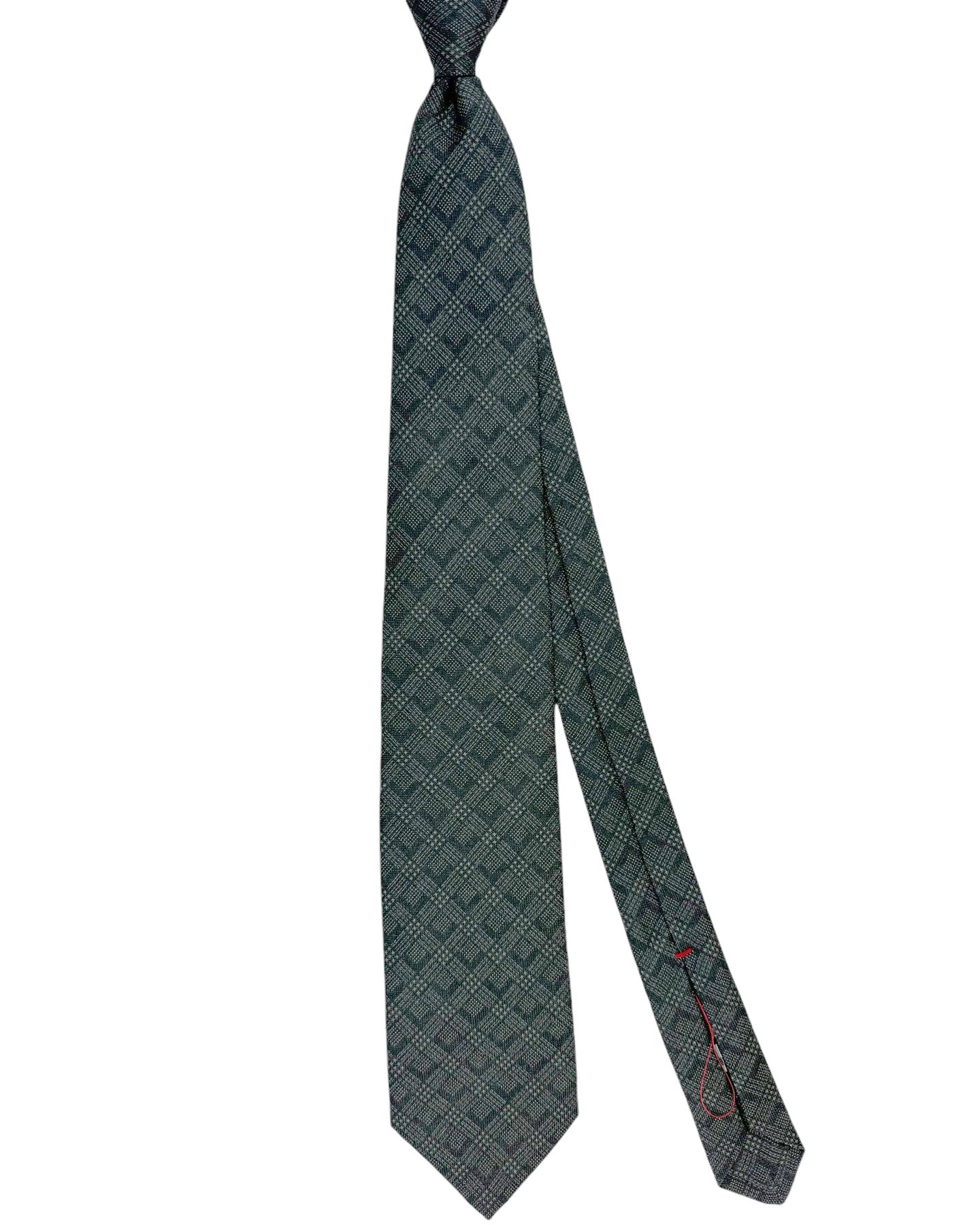 Isaia Sevenfold Tie Gray Gingham Design - Wool Silk Necktie