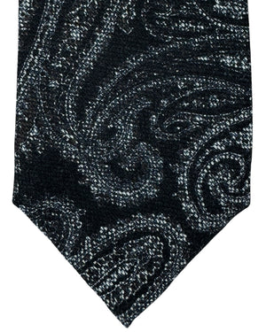 Isaia Sevenfold Tie Black Gray Bordeaux Paisley - Wool Silk Necktie