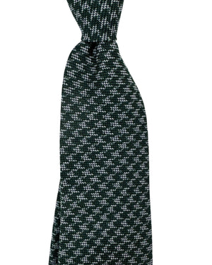 Isaia Sevenfold Tie Gray Green Houndstooth - Wool Silk