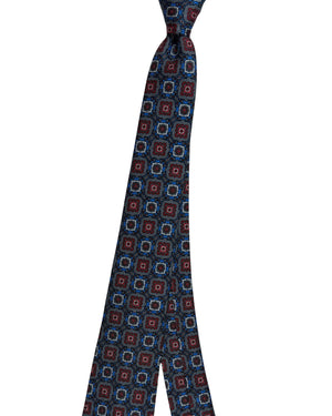 Kiton Sevenfold Tie Maroon Gray Midnight Blue Medallions