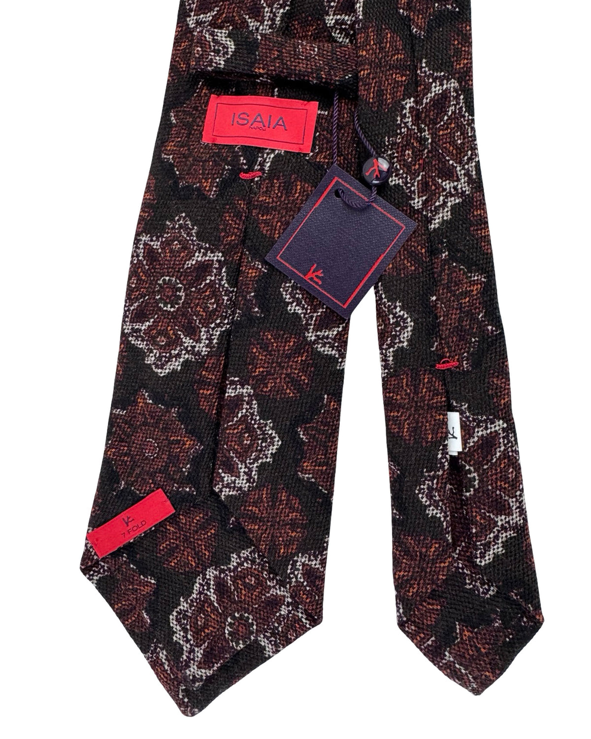 Isaia Sevenfold Tie Brown Medallion Design - Wool Silk