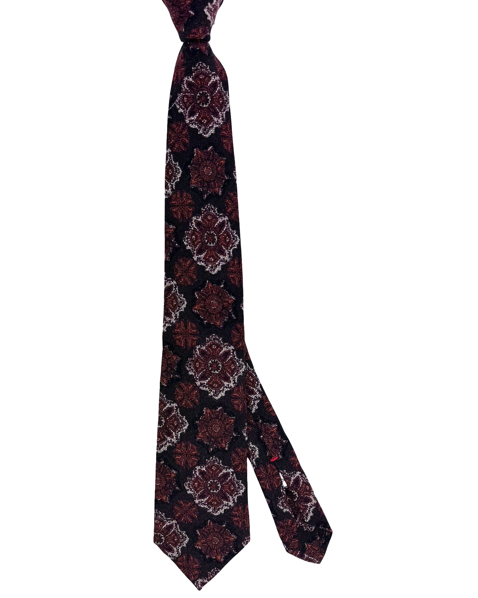 Isaia Sevenfold Tie Brown Medallion Design - Wool