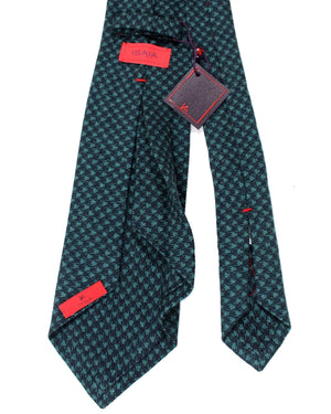 Isaia Tie Teal Blue Houndstooth - Wool Silk Necktie