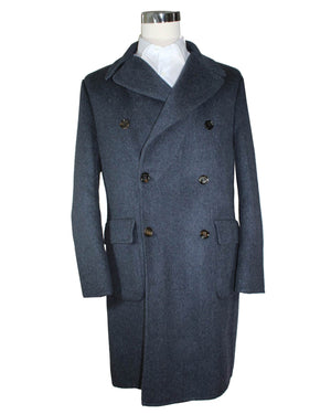 Kired Coat Dark Blue Gray Herringbone Overcoat 