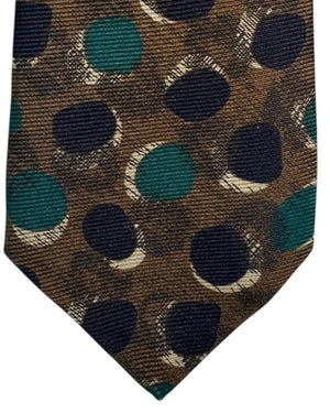 Kiton Tie Brown With Green Black Dots - Sevenfold Necktie