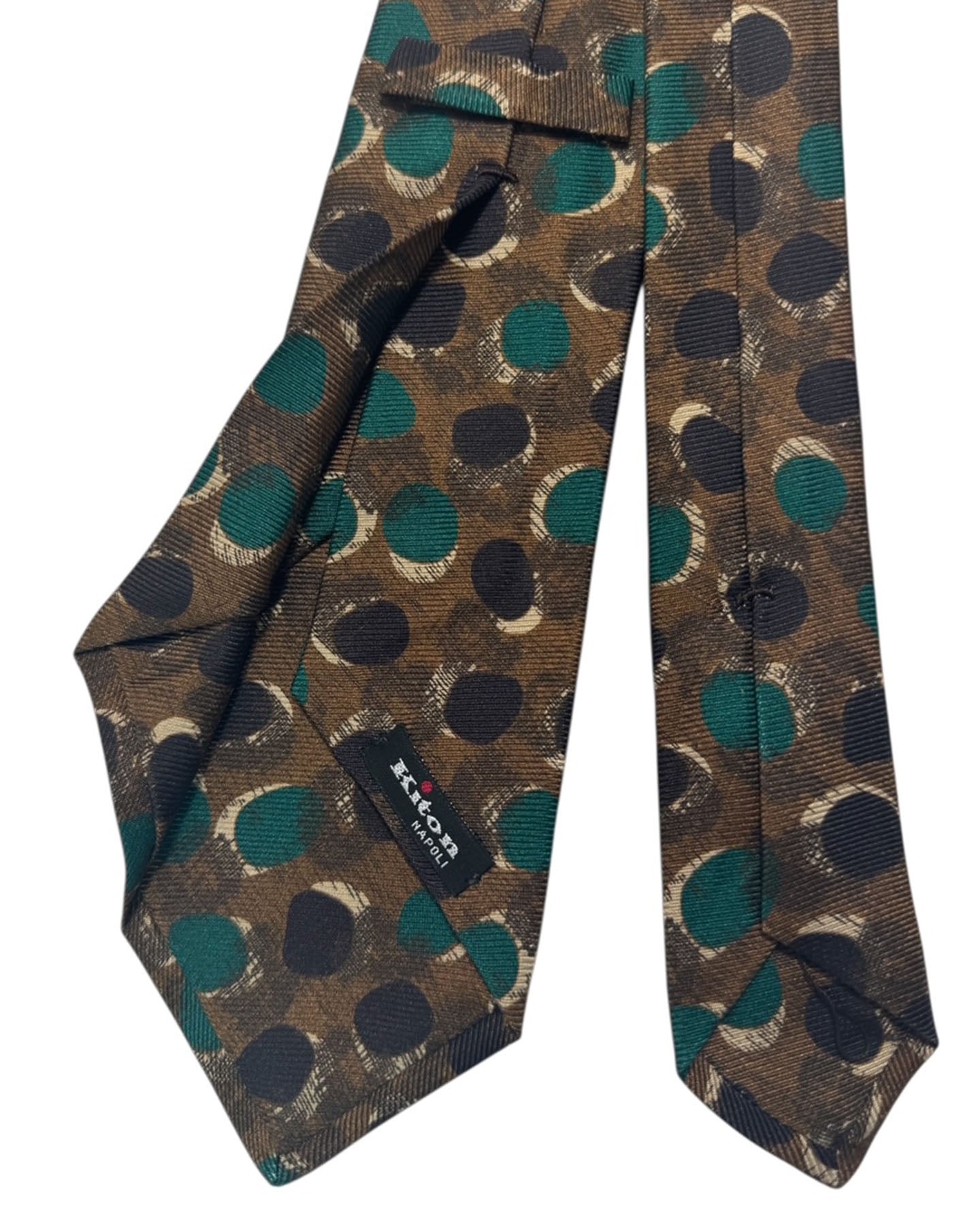 Kiton Tie Brown With Green Black Dots - Sevenfold Necktie