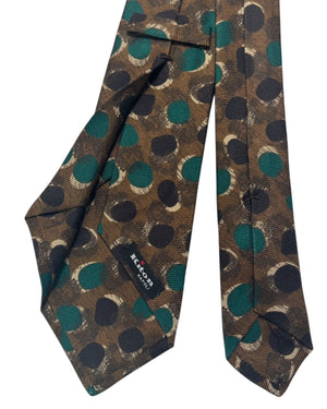 Kiton Tie Brown With Green And Black Dots - Sevenfold Necktie