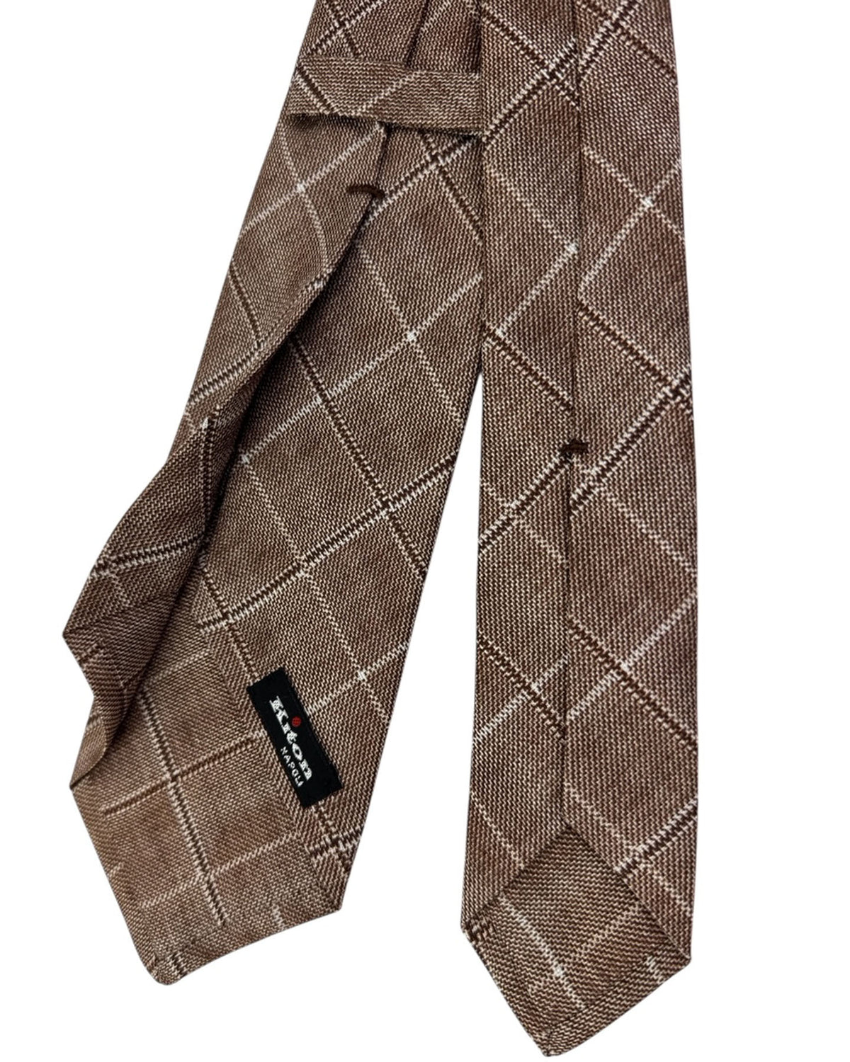 Kiton Tie Brown Windowpane Wool Tie- Sevenfold Necktie