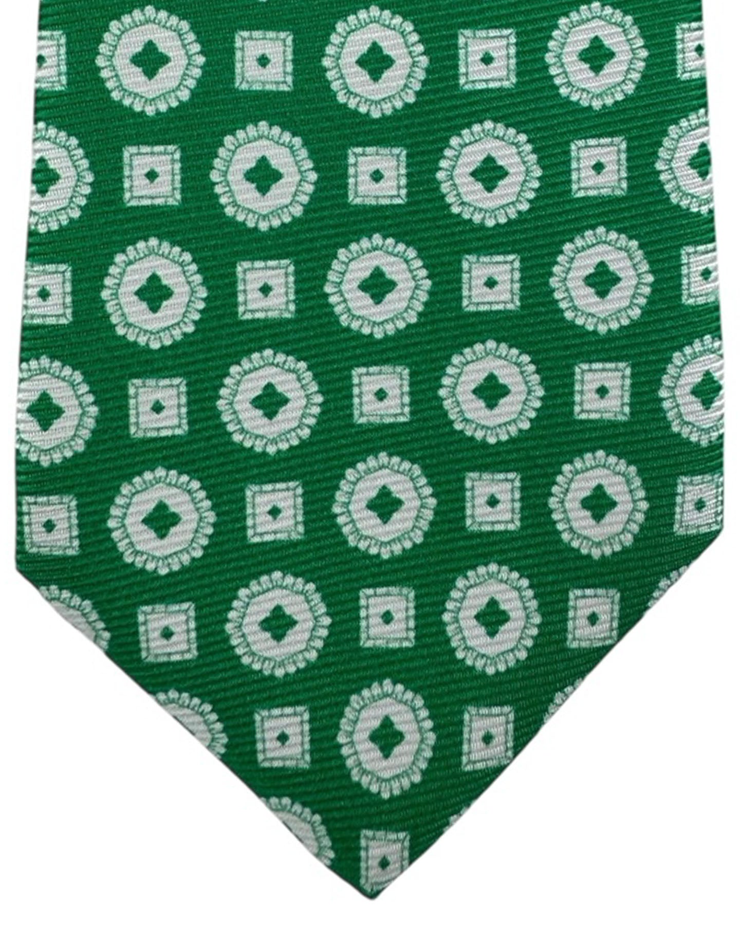 Kiton Sevenfold Tie Green White Medallion - New Collection SALE