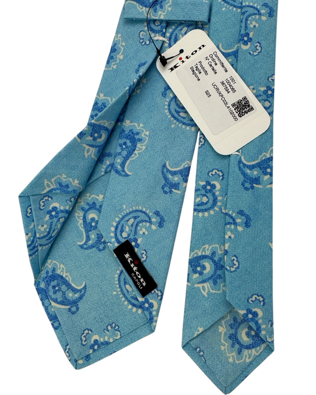 Kiton Sevenfold Tie Blue Paisley- Summer 2025 Collection