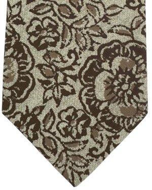 Kiton Sevenfold Tie Olive Floral with Brown Accents
