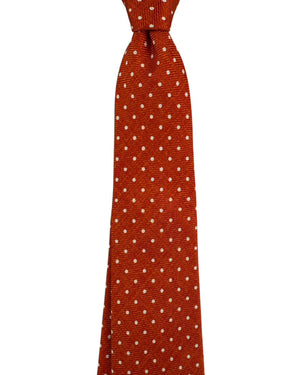 Kiton Sevenfold Tie Orange with White Polka Dots