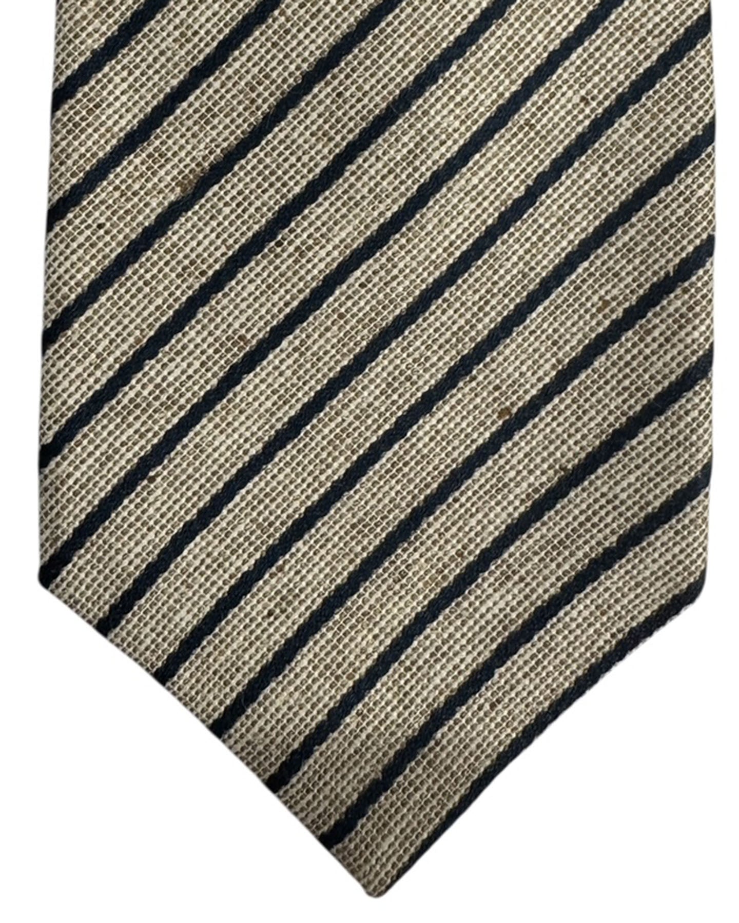 Kiton Sevenfold Tie Gray Midnight Blue Stripes