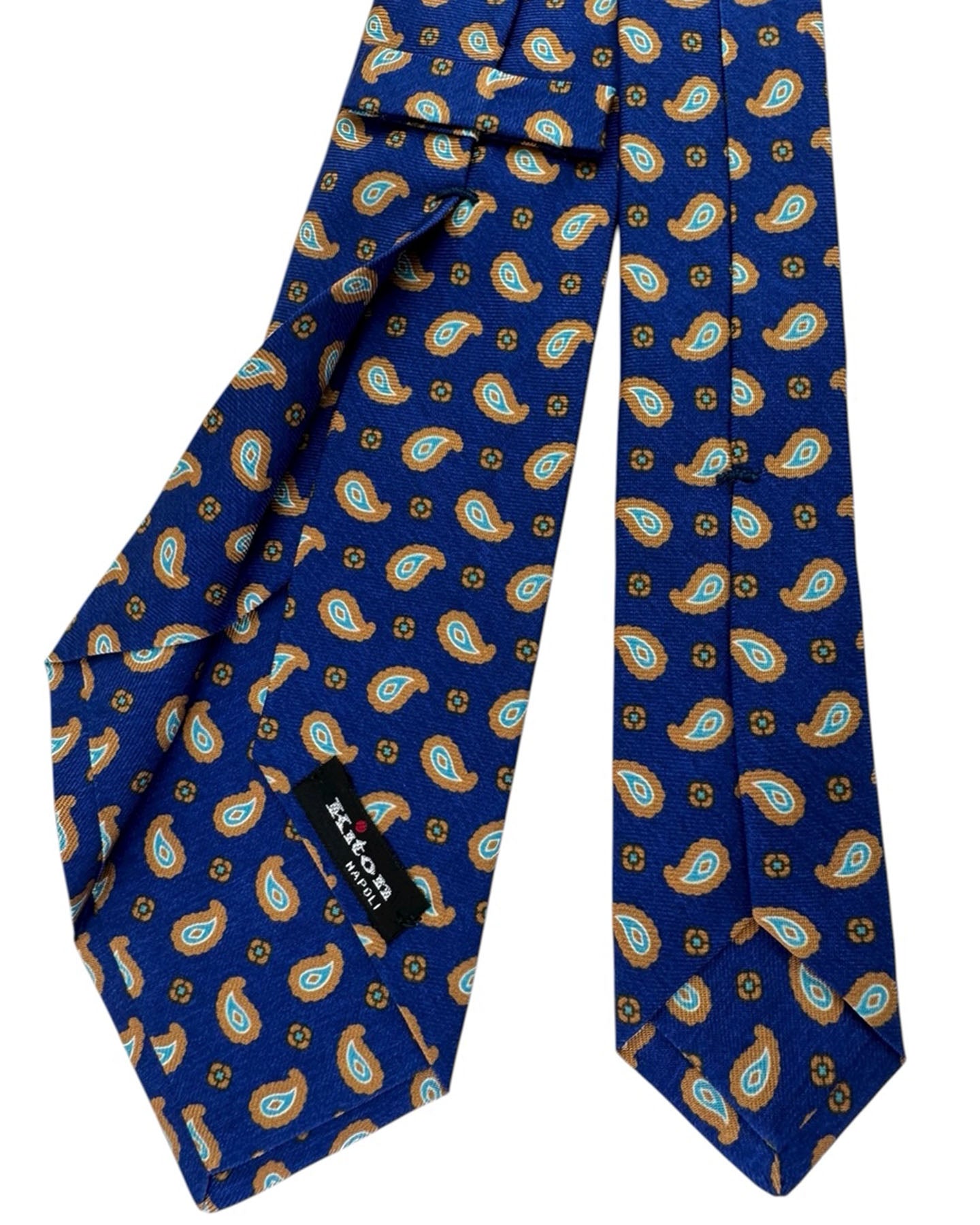 Kiton Sevenfold Tie Royal Blue Olive Paisley