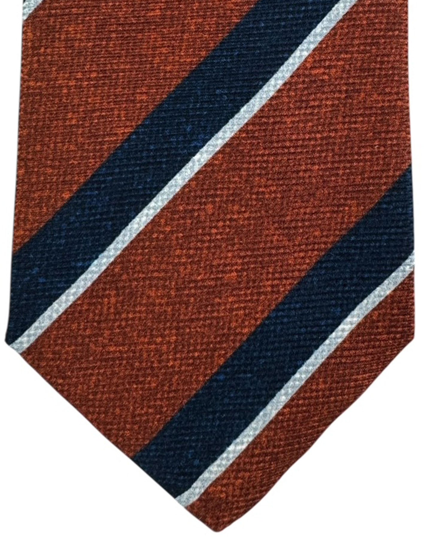Kiton Sevenfold Tie Brown Navy Stripes