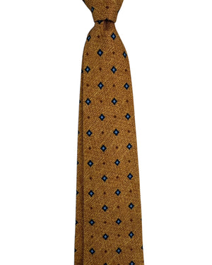 Kiton Sevenfold Tie Brown With Blue Diamond Pattern