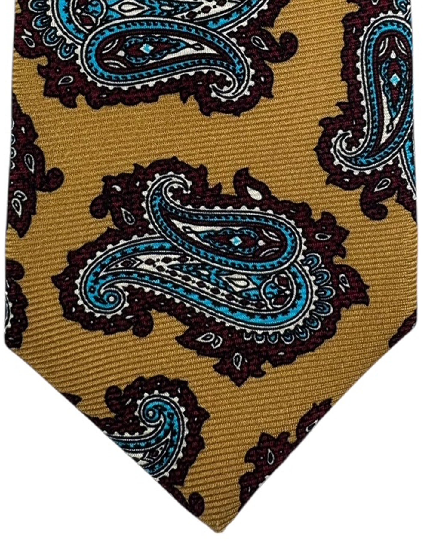 Kiton Sevenfold Tie Brown With Aqua And Burgundy Paisley Design