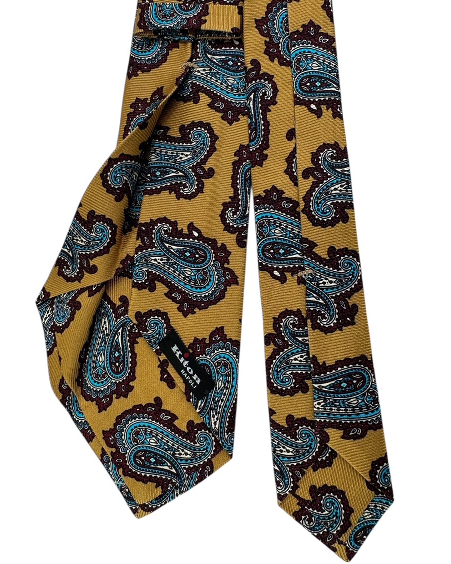 Kiton Sevenfold Tie Brown With Aqua And Burgundy Paisley Design