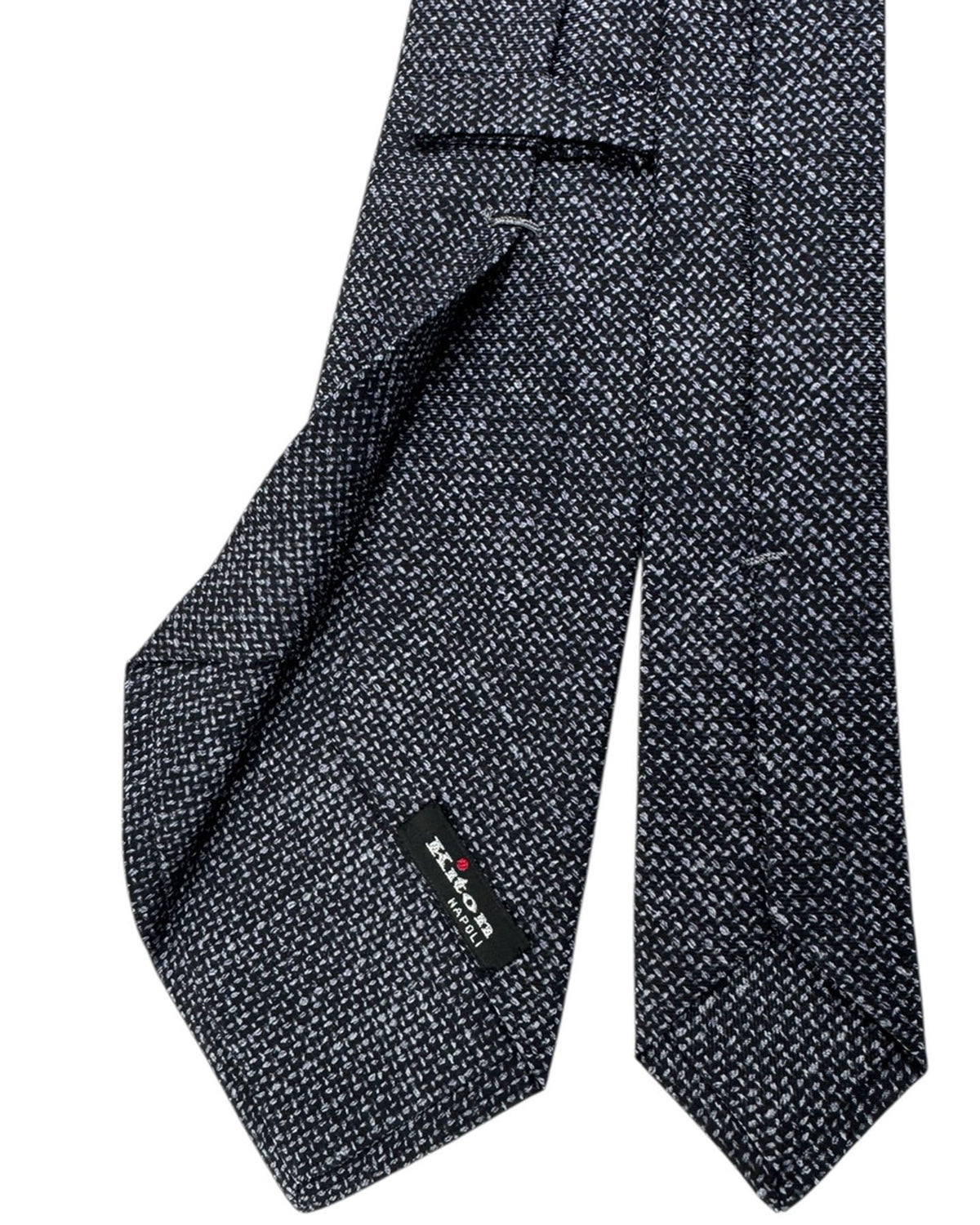 Kiton Sevenfold Tie Black With Gray Textured Weave Pattern
