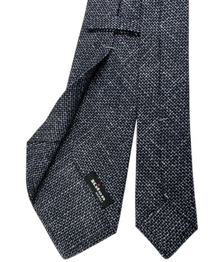 Kiton Sevenfold Tie Black With Gray Textured Weave Pattern
