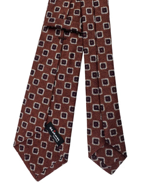 Kiton Sevenfold Tie Rust Brown With Geometric Squares
