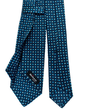 Kiton Sevenfold Tie Dark Blue With Aqua Basketweave