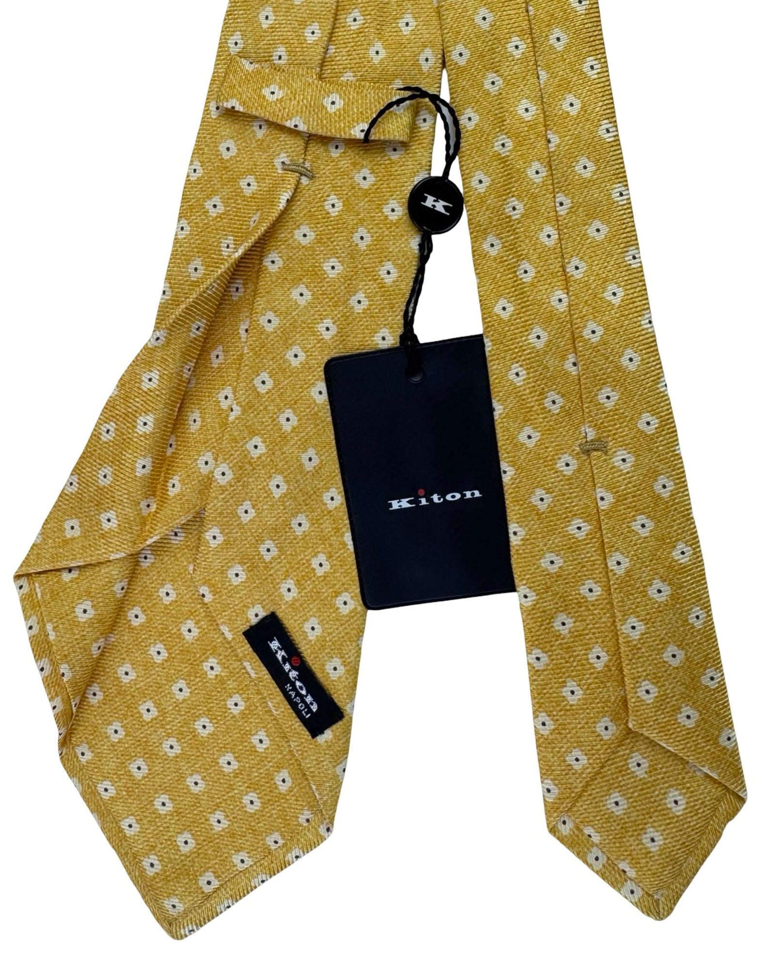 Kiton Sevenfold Tie Yellow And White Floral Dot Pattern