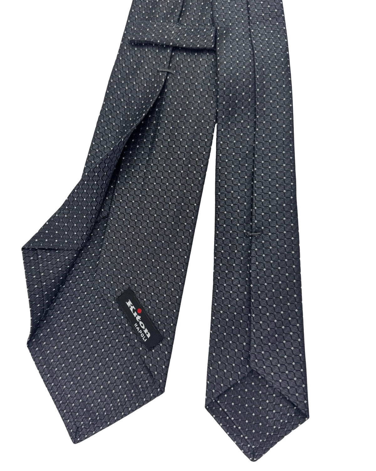 Kiton Sevenfold Tie Black Dark Gray Micro Square Pattern
