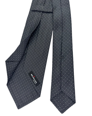 Kiton Sevenfold Tie Black Dark Gray Micro Square Pattern