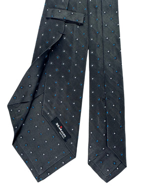 Kiton Sevenfold Tie Charcoal Gray Blue And White Dot Pattern