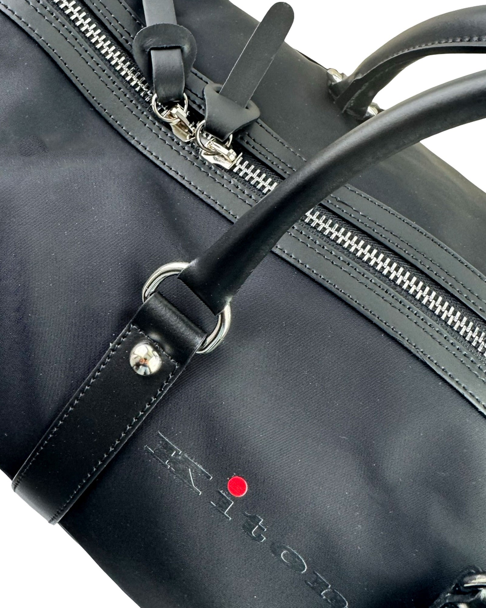Kiton Travel Bag Black - Leather Trim Weekend Bag