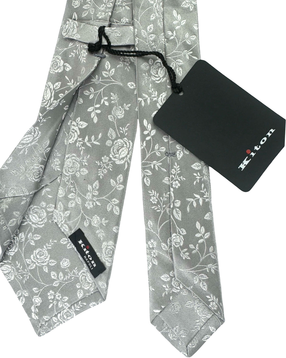 Kiton Sevenfold Tie Gray Silver Floral