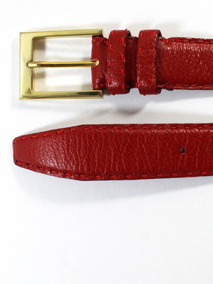 Kiton Leather Belt Cranberry Red Gold Buckle 100 / 40 FINAL SALE