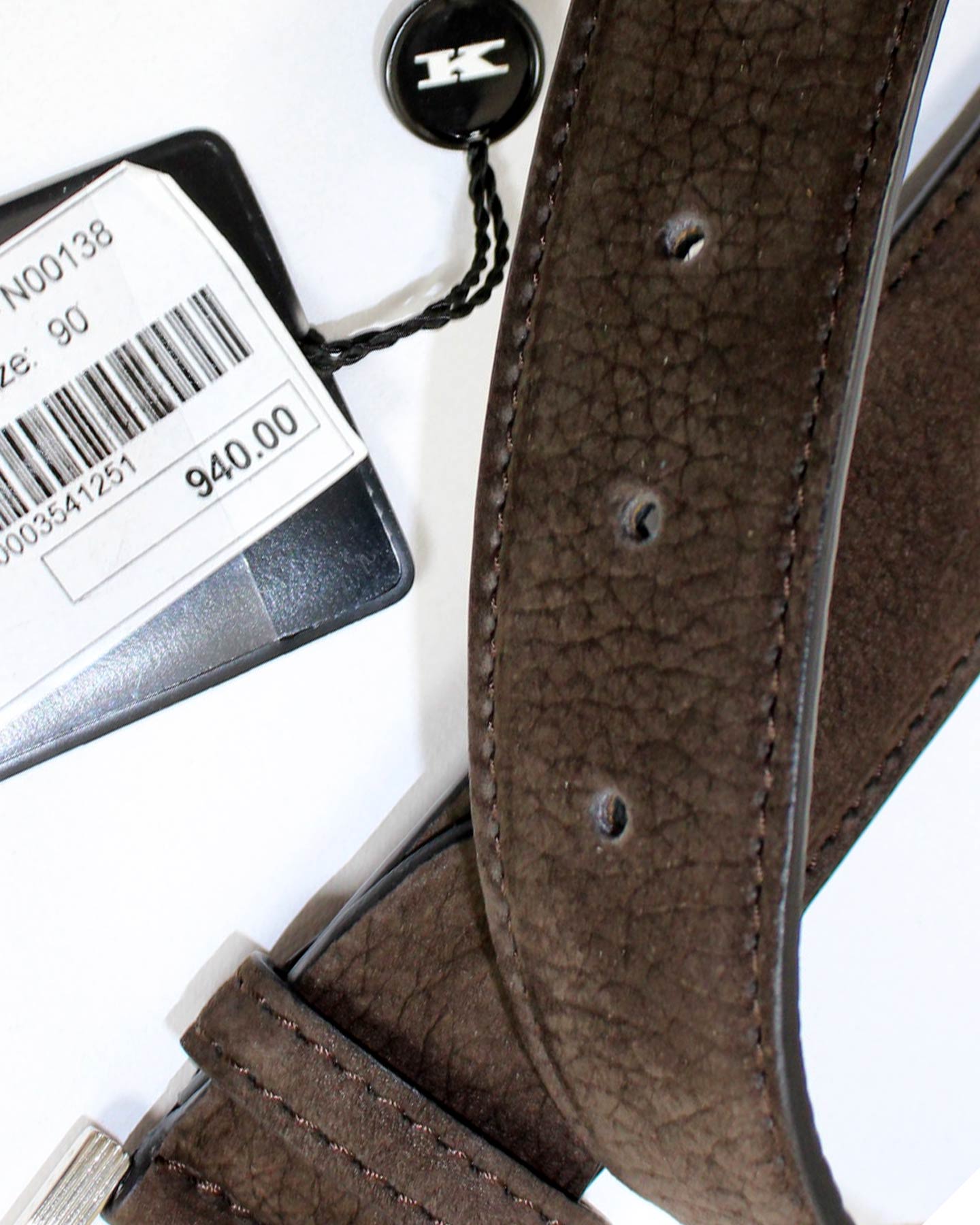 Kiton Belt Dark Brown Suede Leather Men Belt 100/ 40 Resizable