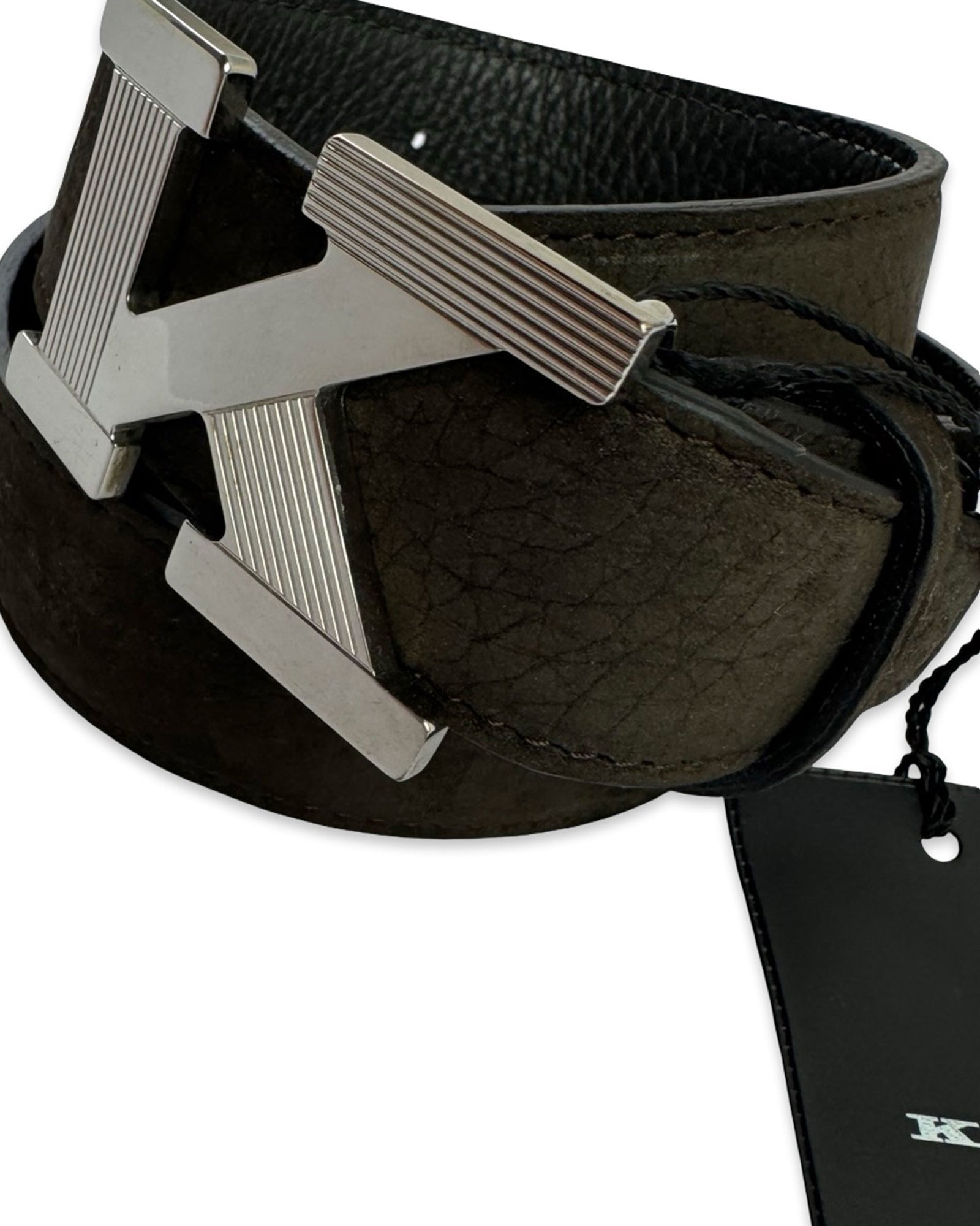 Kiton Belt Dark Brown Suede K Logo 
