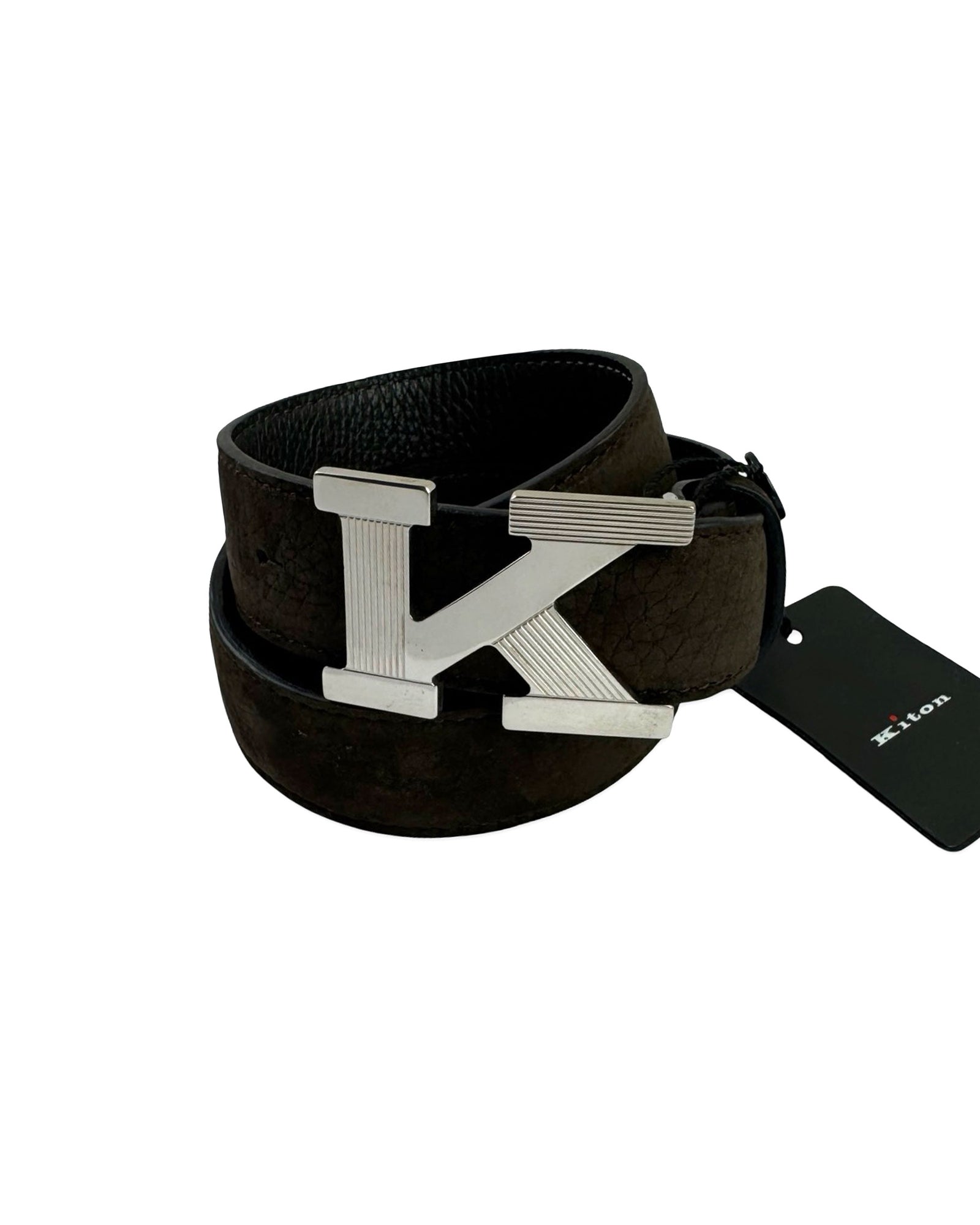 Kiton Belt Dark Brown Suede K Logo 