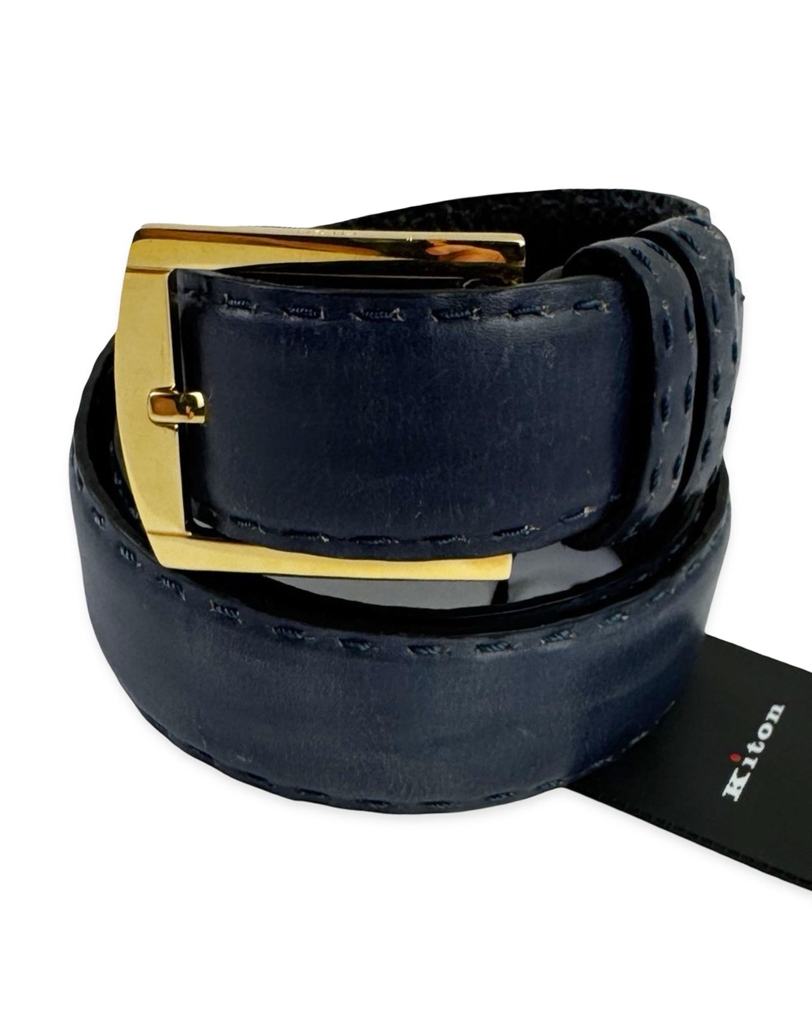 Kiton Belt Solid Dark Blue Leather Men Belt 
