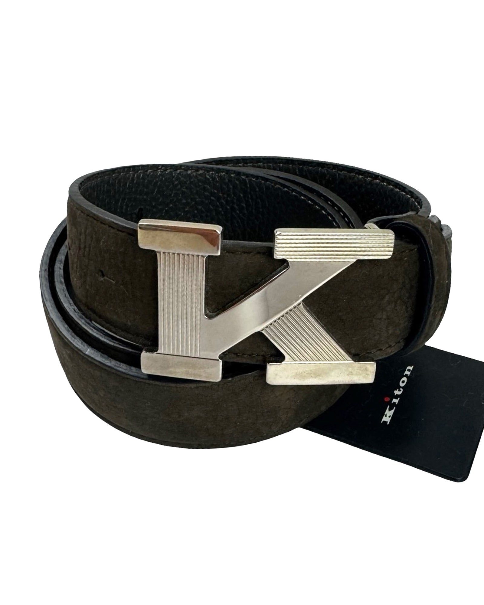Kiton Belt Dark Brown Suede K Logo 90/  36 Resizable