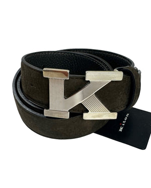 Kiton Belt Dark Brown Suede K Logo 90/  36 Resizable