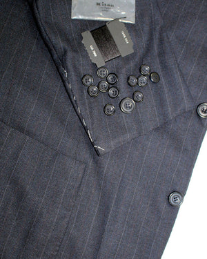 Kiton Suit Gray Stripes 3 Piece 14 Micron Wool Men Suit EU 56 / US 44 L