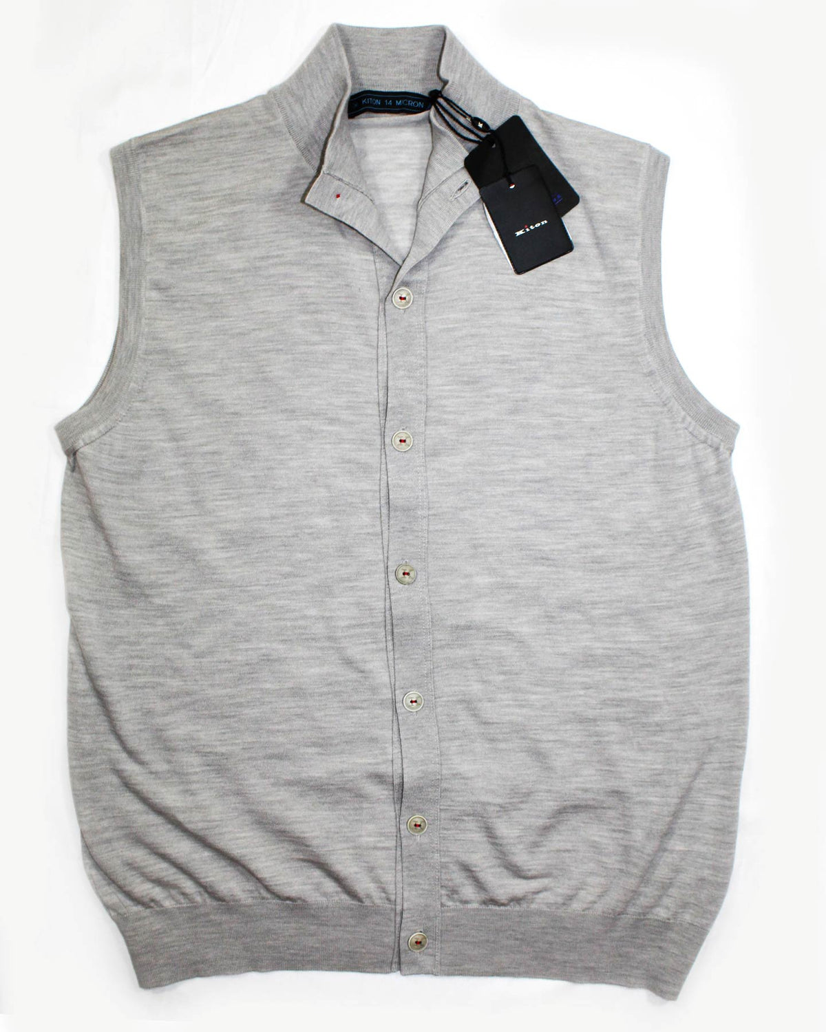 Kiton Sleeveless Wool Cardigan Gray Button Front 