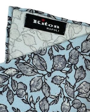 Kiton Pocket Square Blue Gray Leaves FINAL SALE