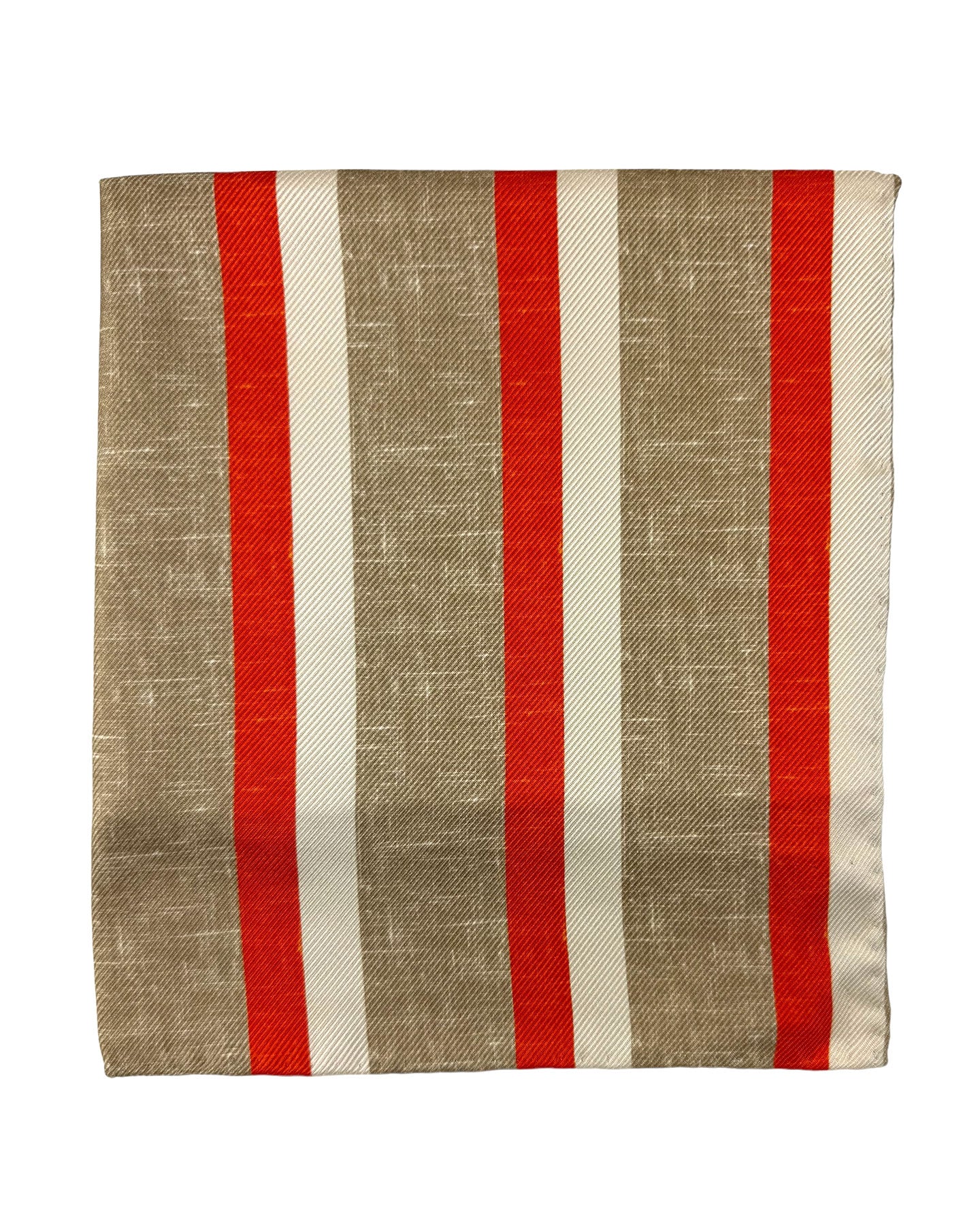 Kiton Silk Pocket Square Beige Orange Stripes SALE