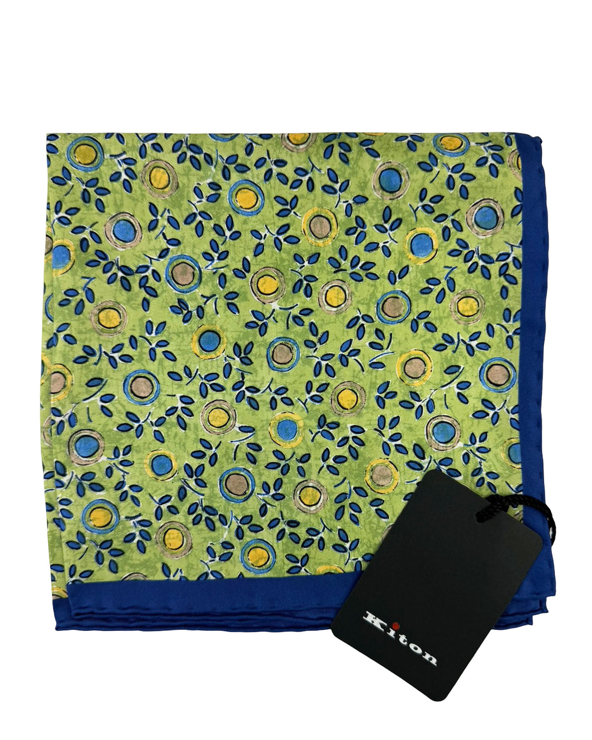 Kiton Silk Pocket Square Green Navy Floral