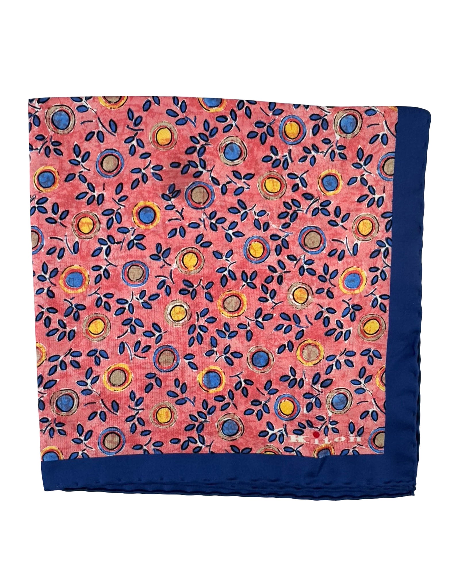 Kiton Silk Pocket Square Pink Navy Floral