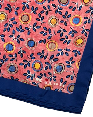 Kiton Silk Pocket Square Pink Navy Floral